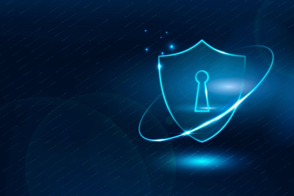 Cyber security technology background with data protection shield icon in blue tone