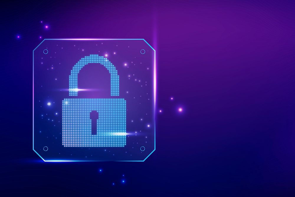 Data lock background cyber security technology in purple tone