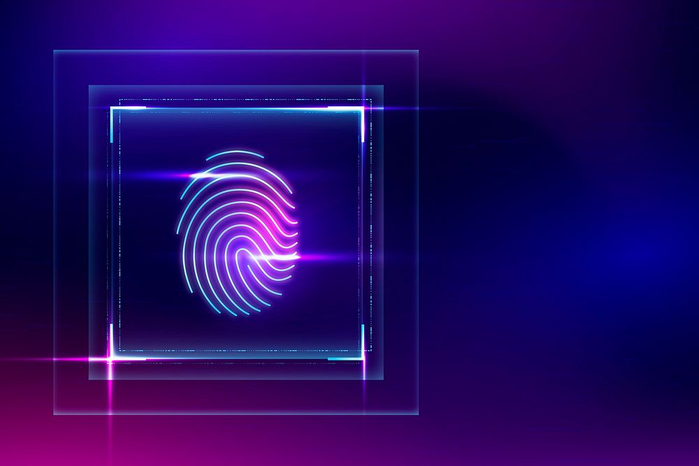 Fingerprint scanner background cyber security technology in purple tone