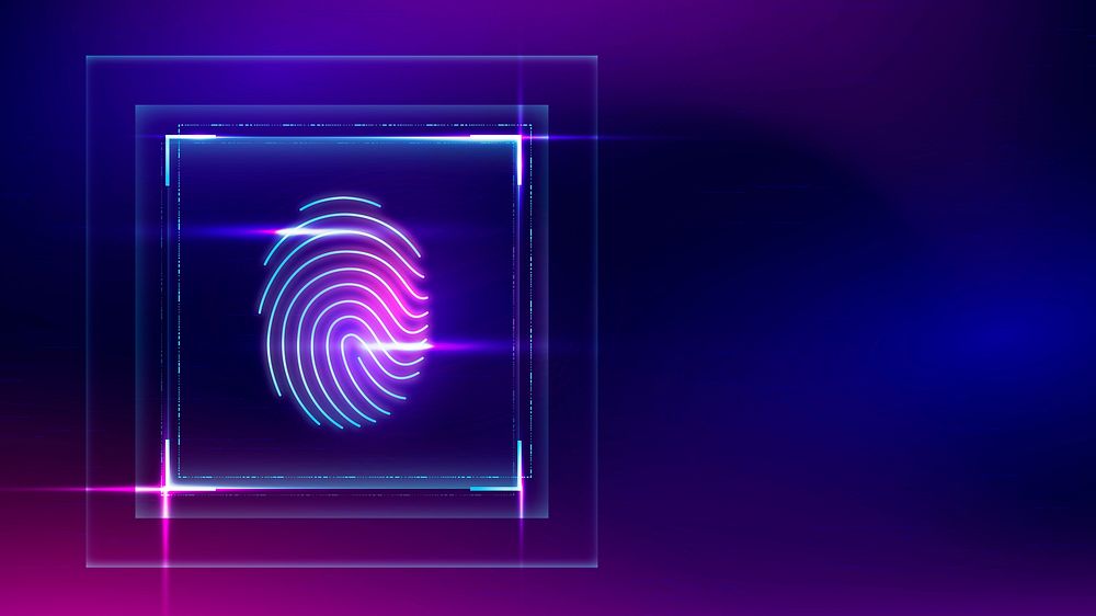 Cyber security technology background vector with fingerprint scanner in purple tone