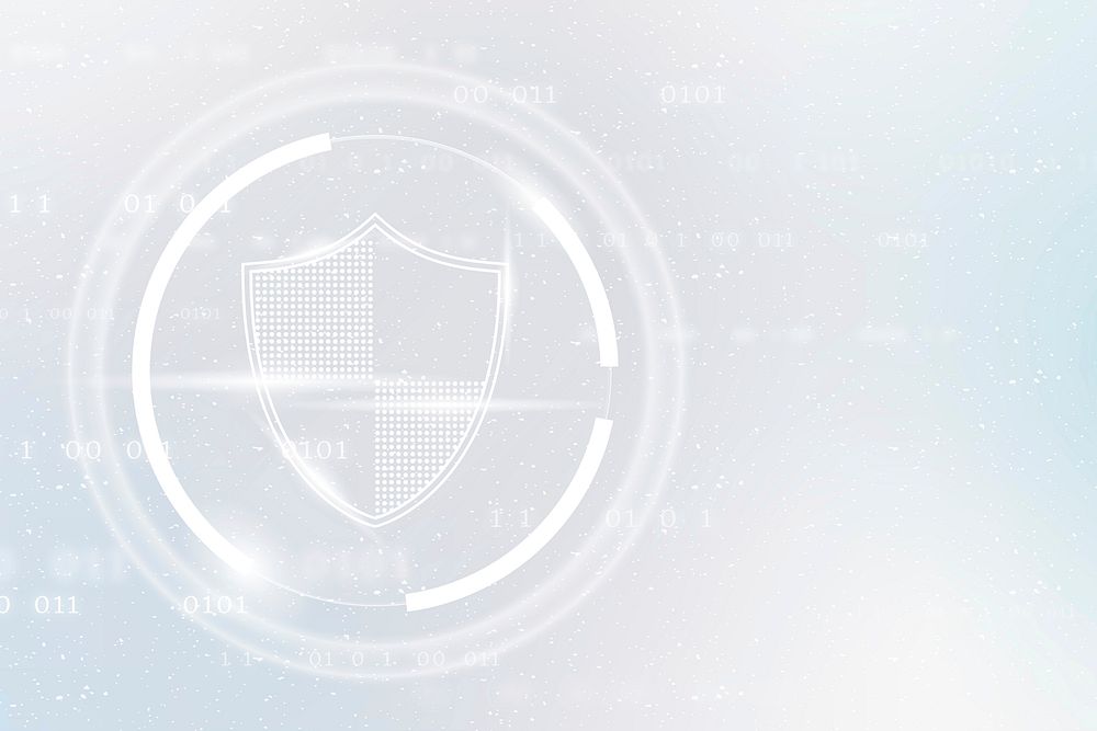 Cyber security technology background vector with data protection shield icon in white tone