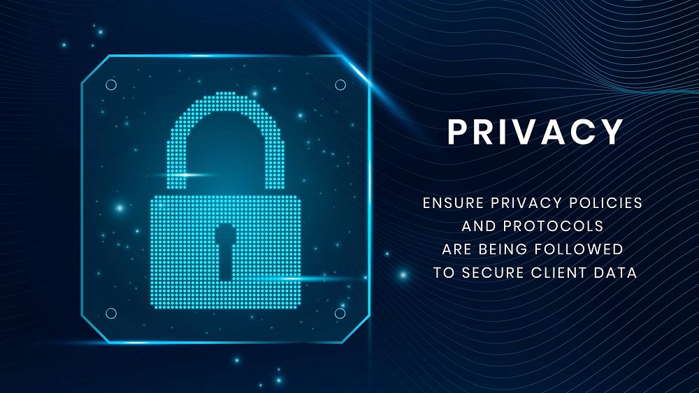 Data privacy technology template psd with lock icon