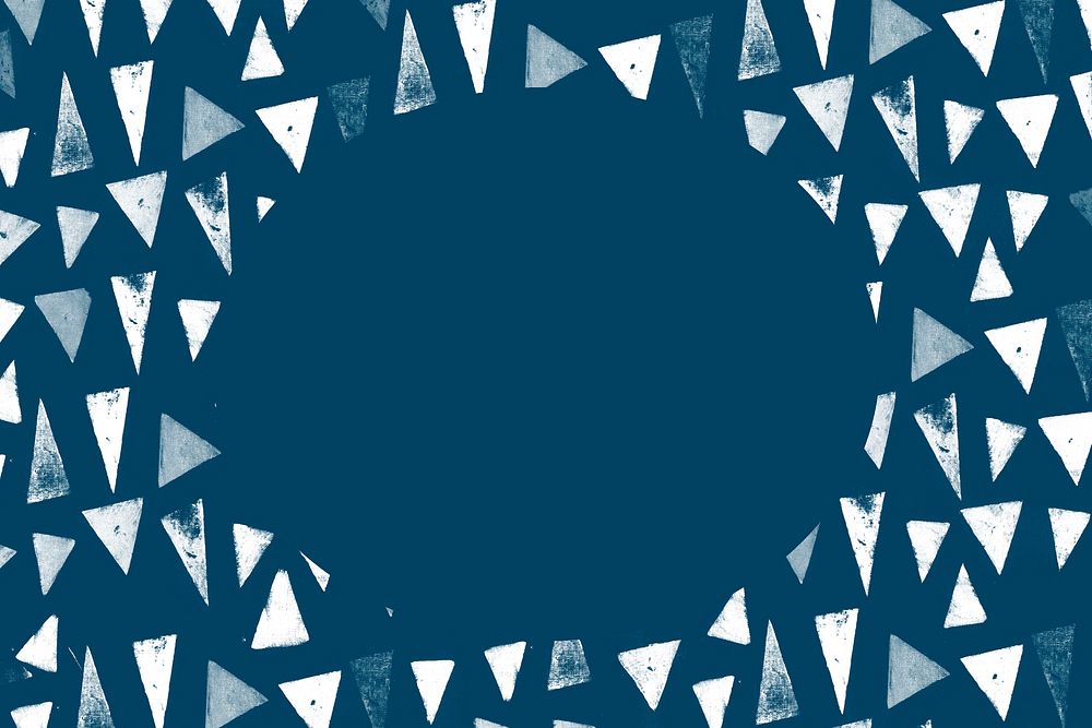 White triangle block print pattern frame on indigo background