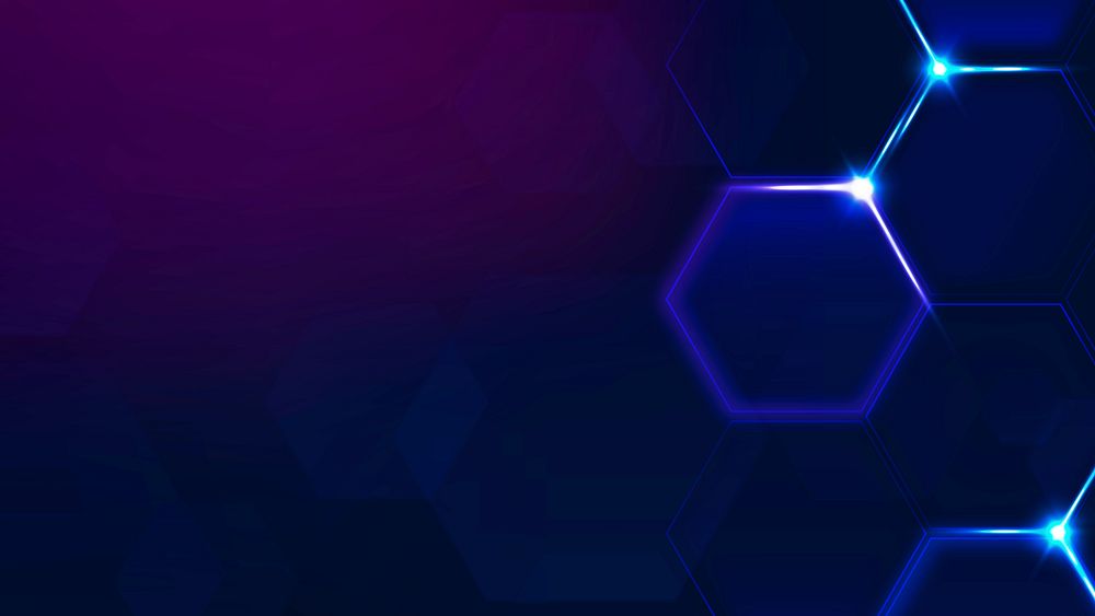 Digital technology background vector with hexagon border in dark purple tone