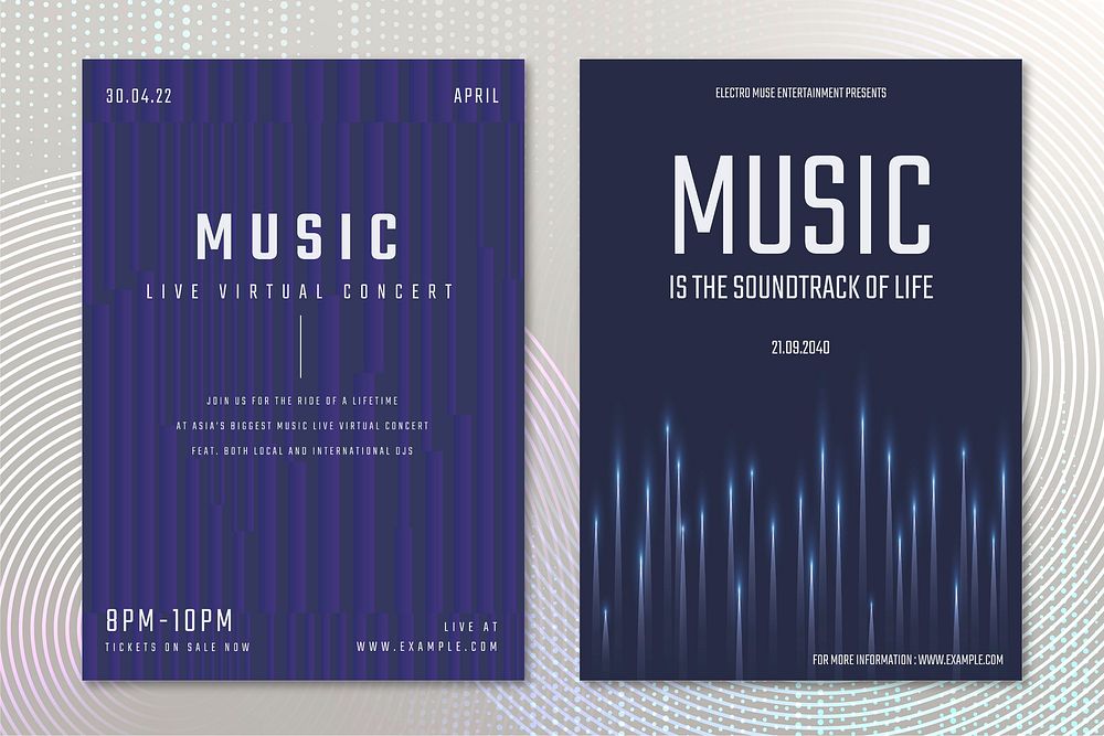 Music concert poster template vector with sound wave graphics for advertisement set