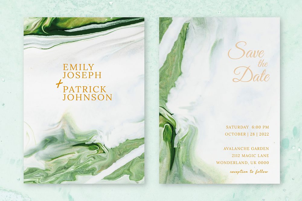 Marble wedding invitation template vector in aesthetic style