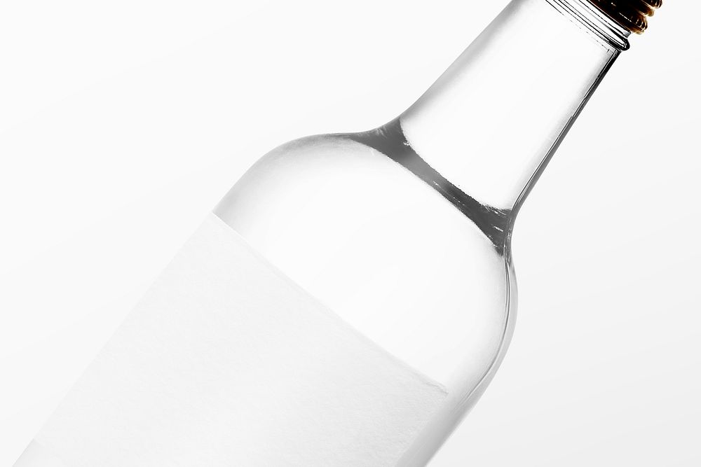 Blank label on clear transparent bottle