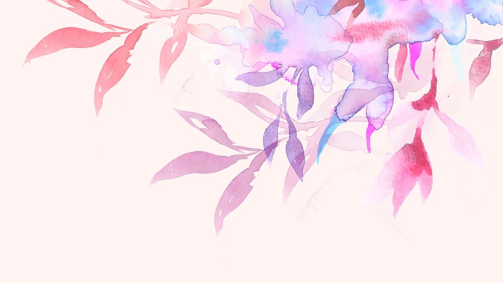Spring floral border background vector in pink with leaf watercolor illustration