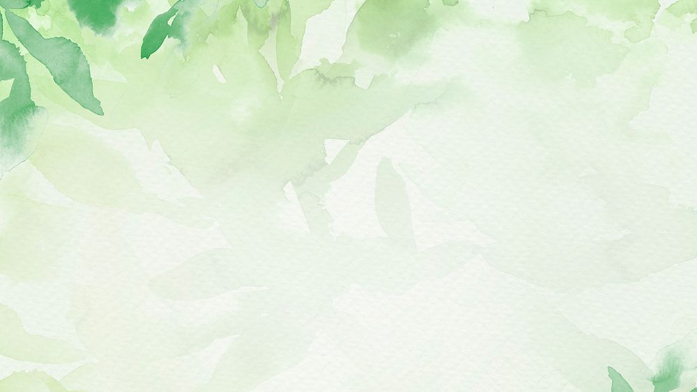 Spring floral watercolor background in green with leaf illustration
