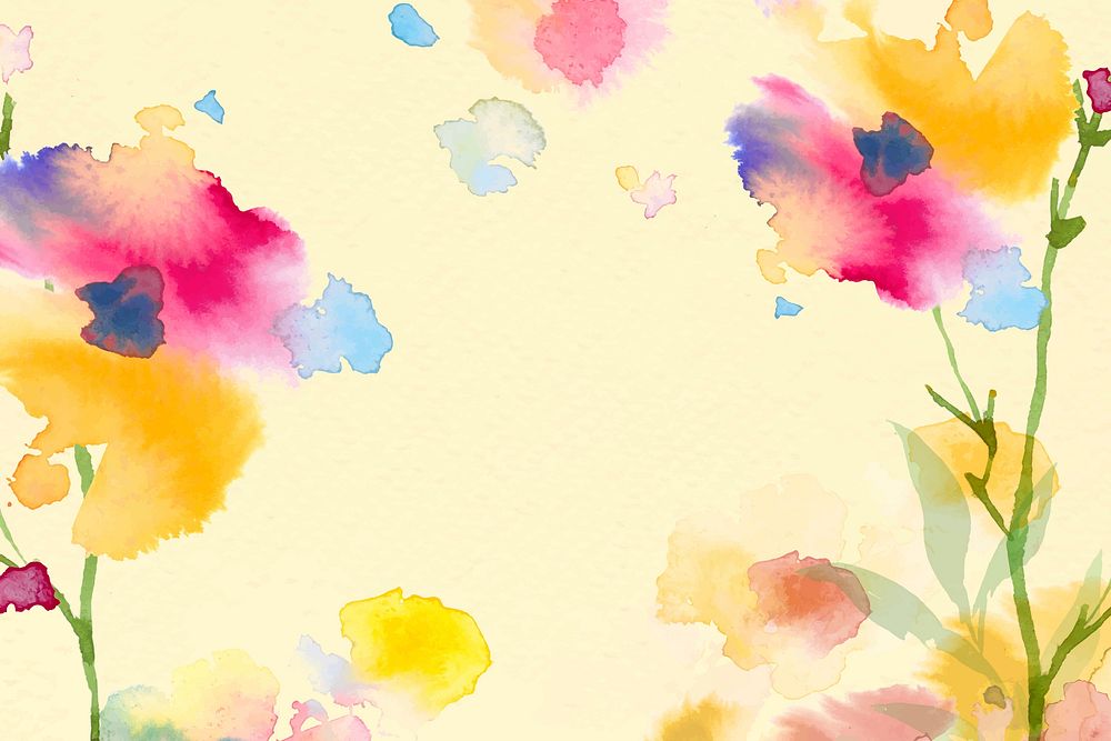 Spring floral border background vector in yellow with flower watercolor illustration