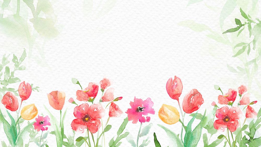 Flower garden border background watercolor in green spring season