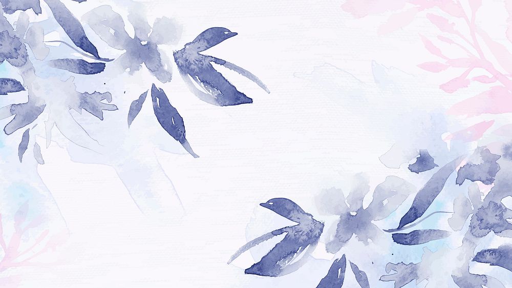 Winter floral watercolor background vector in purple with leaf illustration