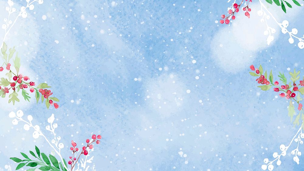Floral christmas border background vector in blue with beautiful red winterberry