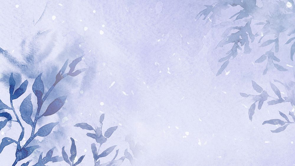 Floral winter watercolor background in purple with beautiful snow