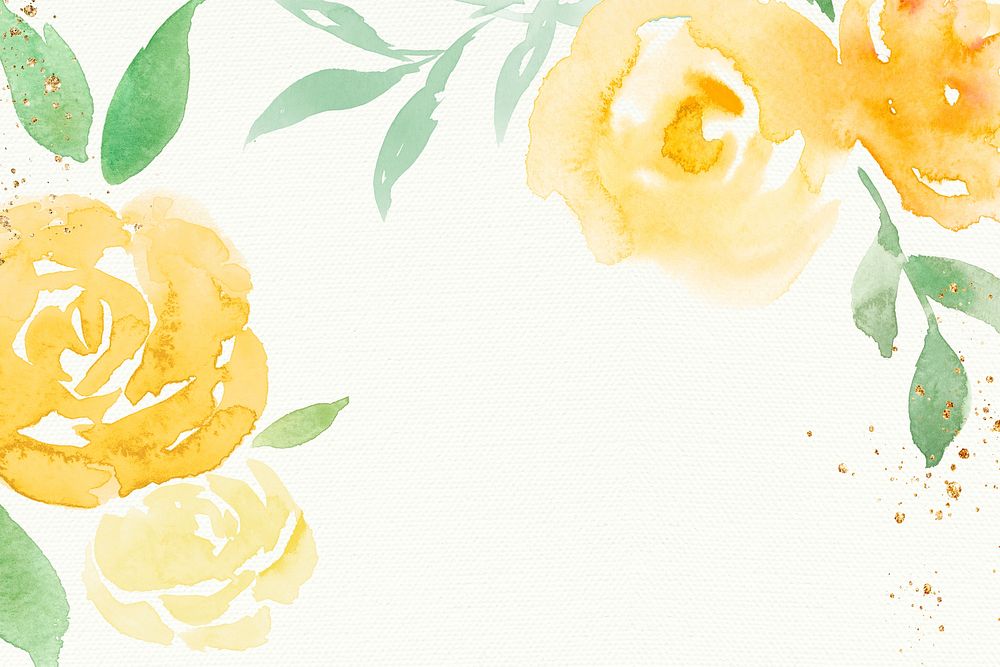 Yellow rose frame background spring watercolor illustration
