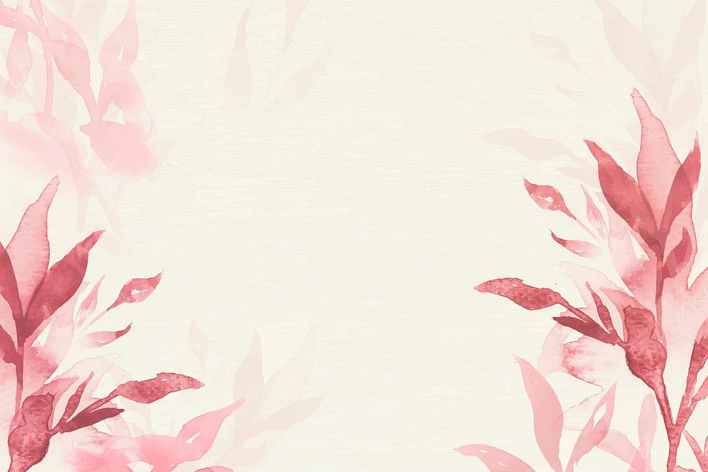 Pink watercolor leaf background vector aesthetic spring season