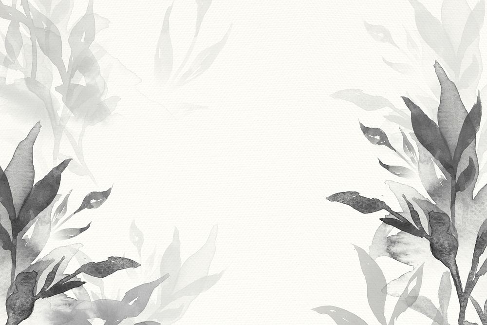 Grayscale watercolor leaf background beautiful floral illustration