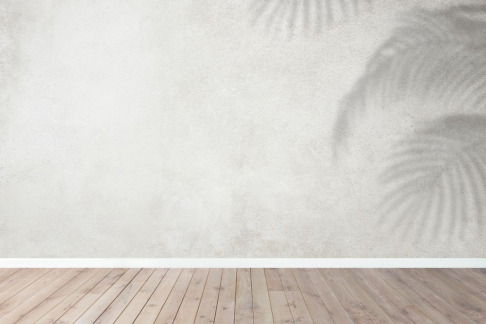 Empty room with gray wall and tropical leave shadow