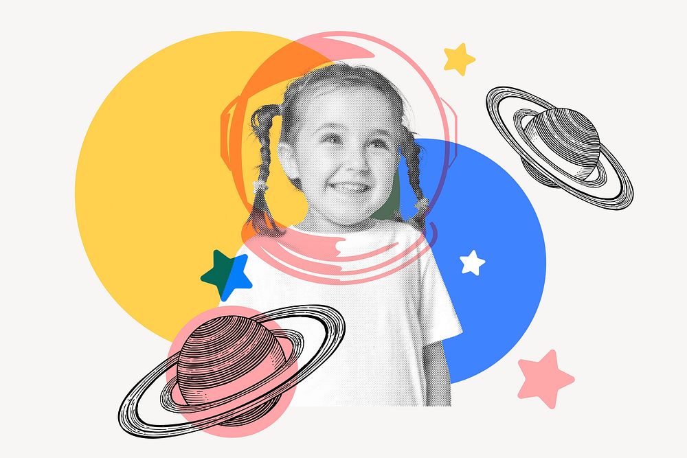 Kid astronaut background, education color pop design 