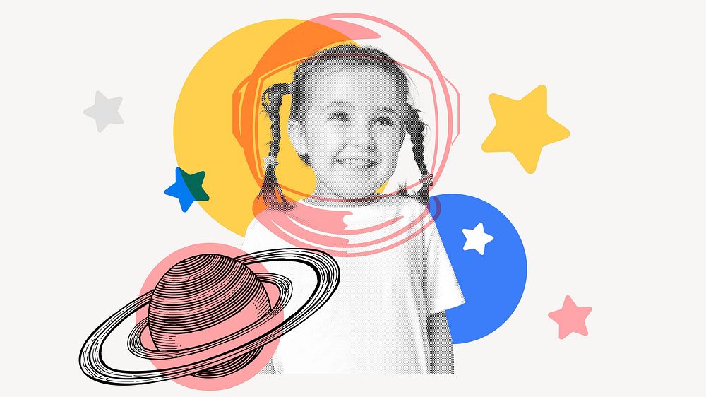 Kid astronaut computer wallpaper, education, geometric shape design