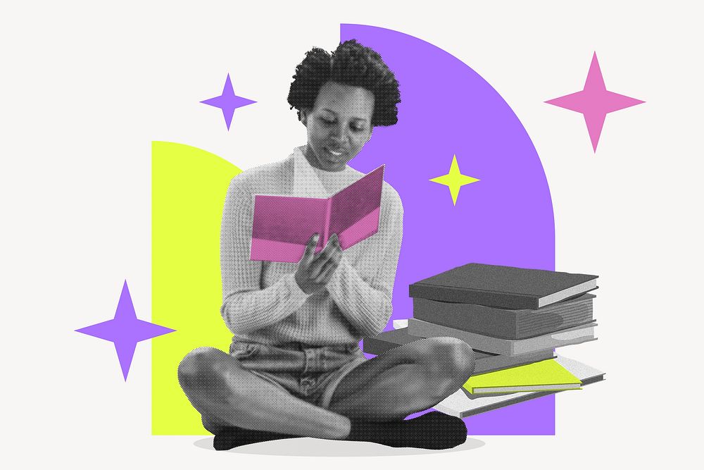Reading woman background, education color pop design 