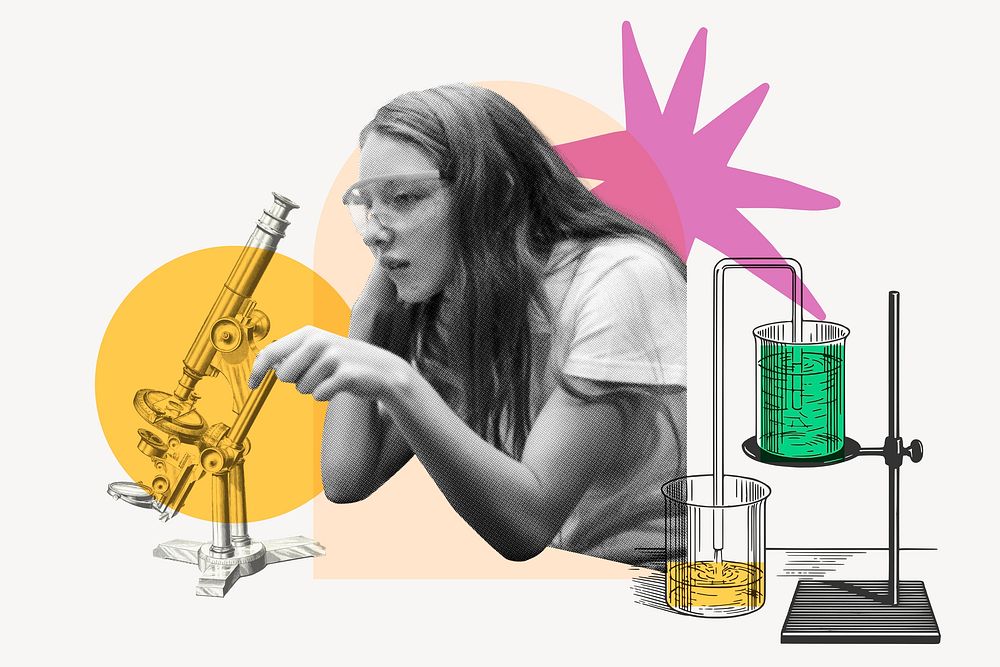 Teen scientist collage element, education design psd