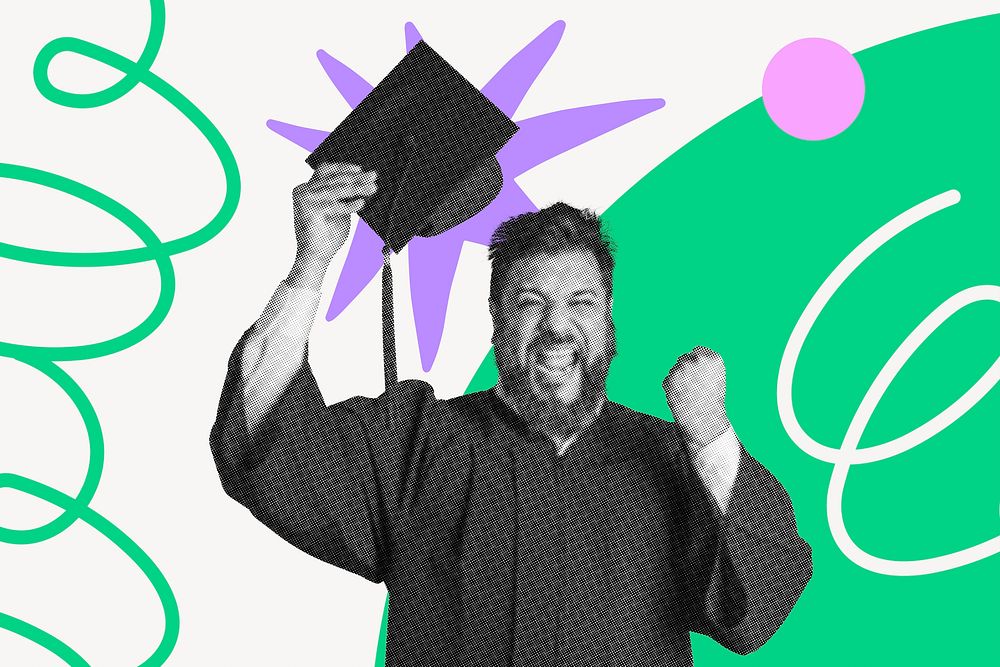 Male graduate collage element, education color pop design psd