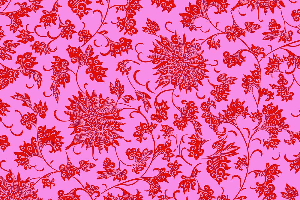 Chinoiserie pink seamless pattern flower background, ethnic Asian flower graphic vector