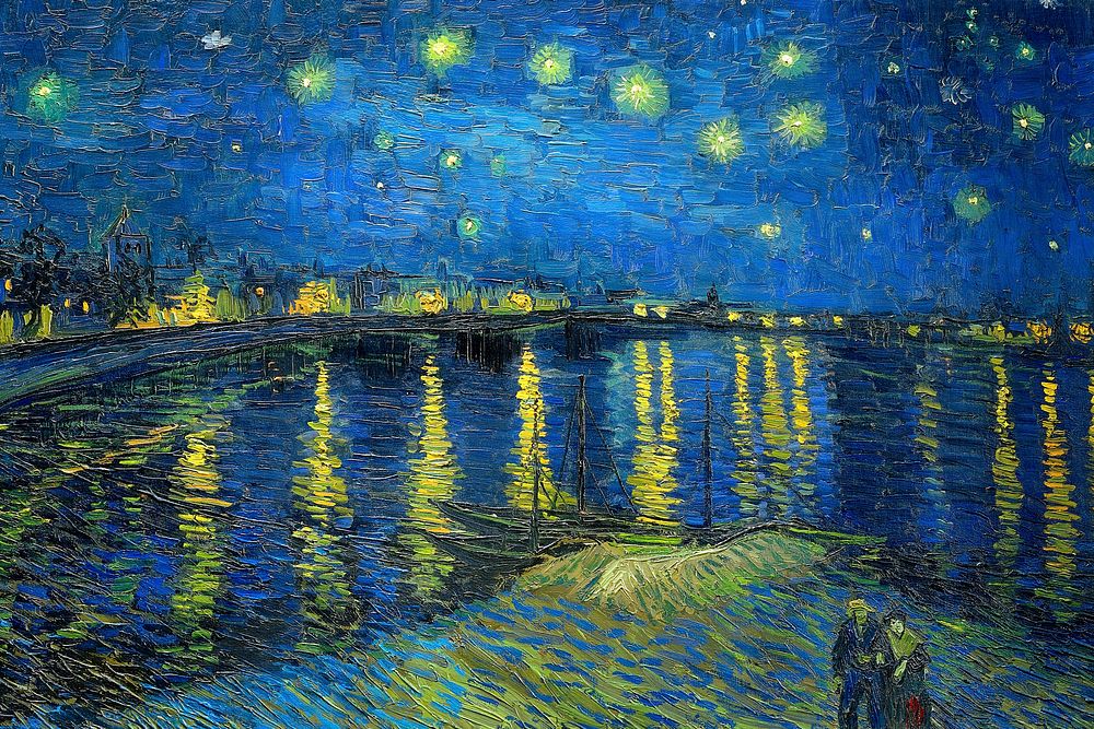 Starry Night Over the Rhone background, Van Gogh's artwork remixed by rawpixel