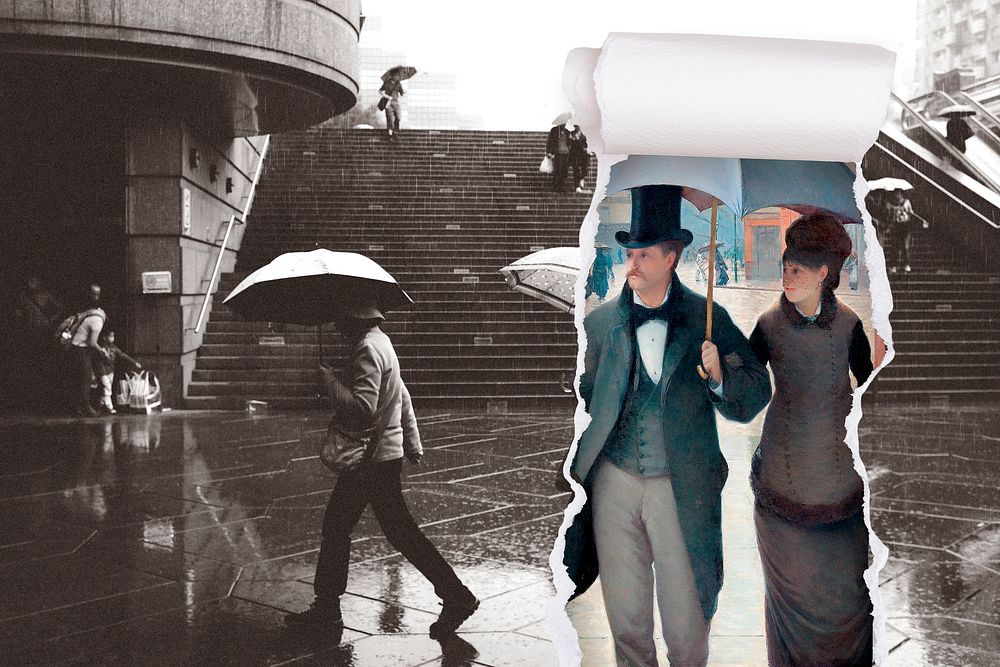 Vintage rainy day mixed media, Gustave Caillebotte's artwork remixed by rawpixel