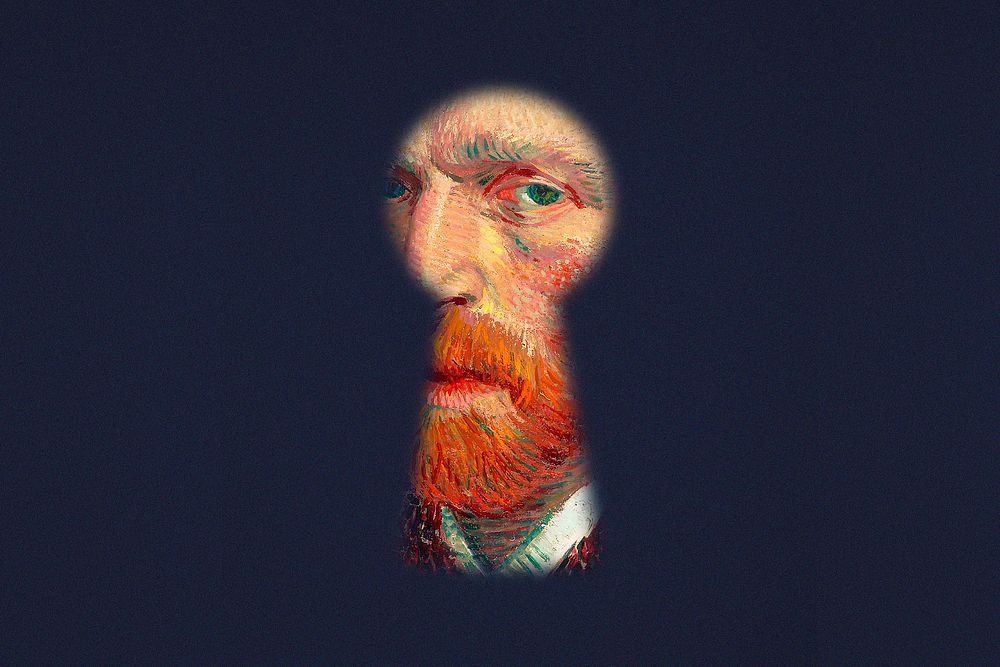 Van Gogh's portrait in Keyhole mixed media, remixed by rawpixel