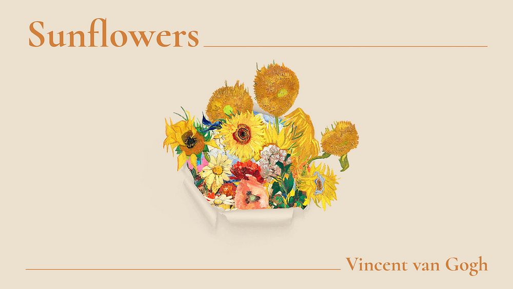 Sunflower ppt presentation template, vintage painting remixed by rawpixel psd