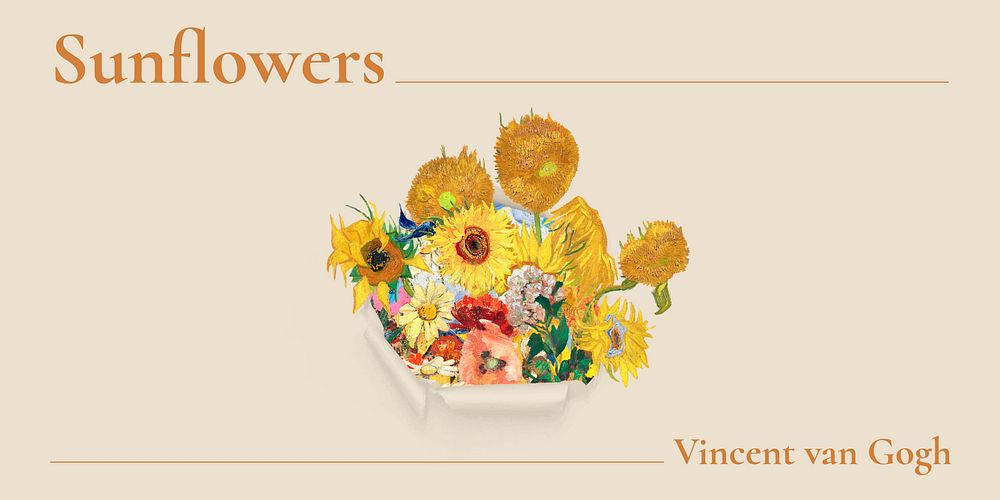Sunflower Twitter post template, vintage painting remixed by rawpixel vector