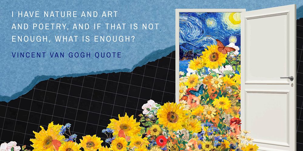Sunflower door Twitter post template, Van Gogh's famous artwork remixed by rawpixel vector