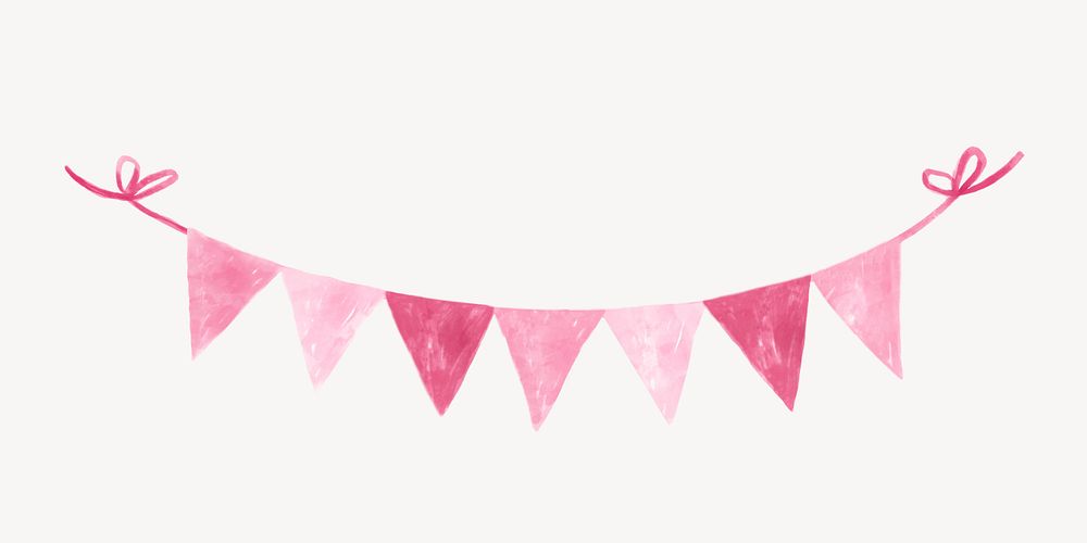 Party flag clipart, pink watercolor design