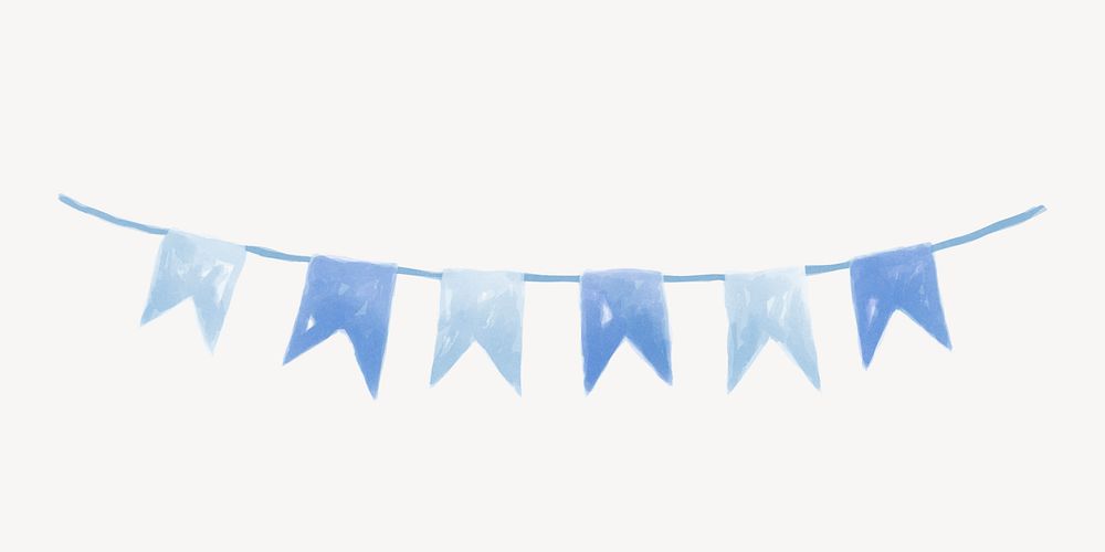 Party flag clipart, blue watercolor design