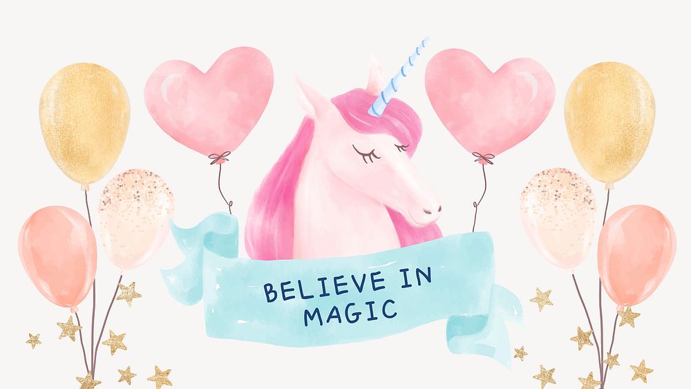 Cute unicorn template, Facebook event cover, watercolor design vector