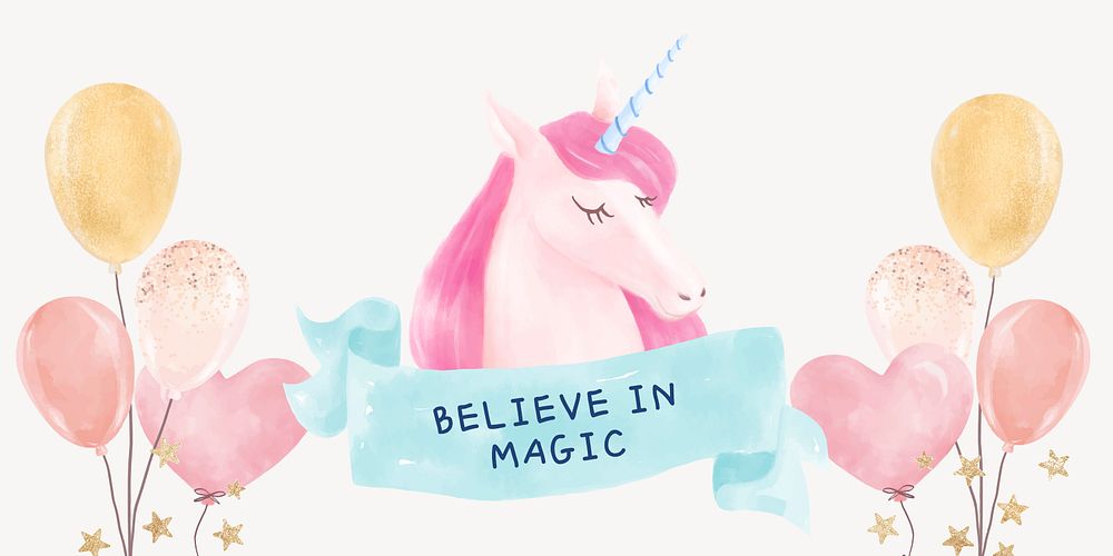 Cute unicorn twitter post template, watercolor design vector