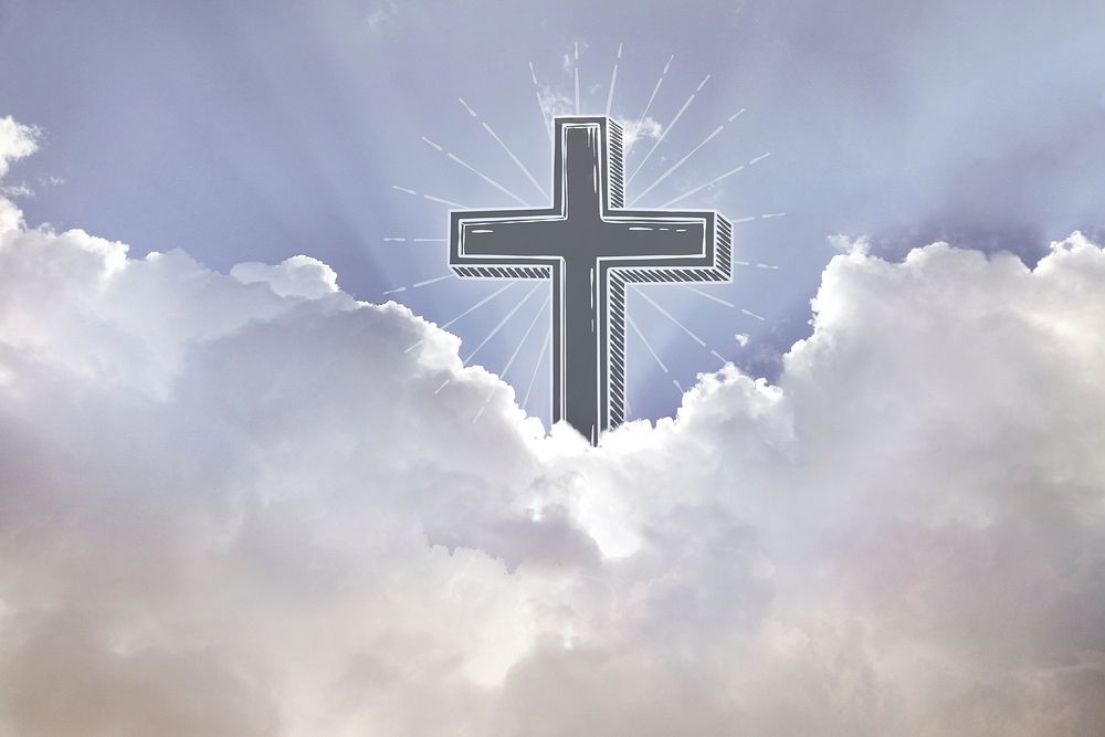 Christian cross sky background, religious photo