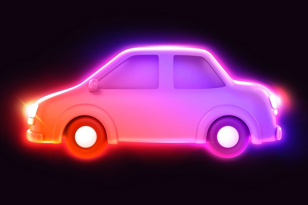 Car icon, 3D neon glow