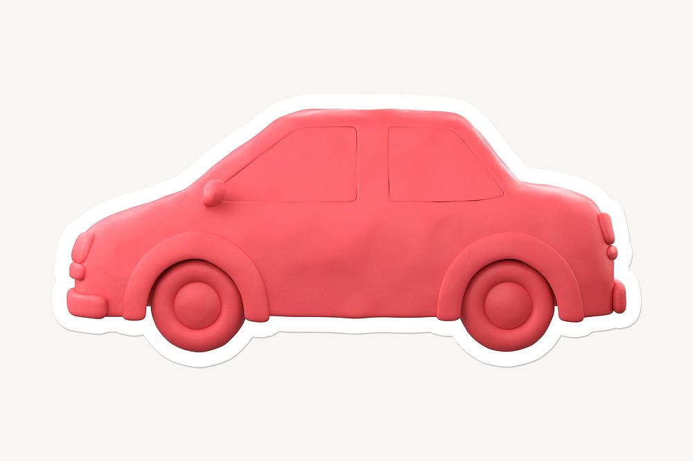 Car, vehicle, 3D clay texture with white border