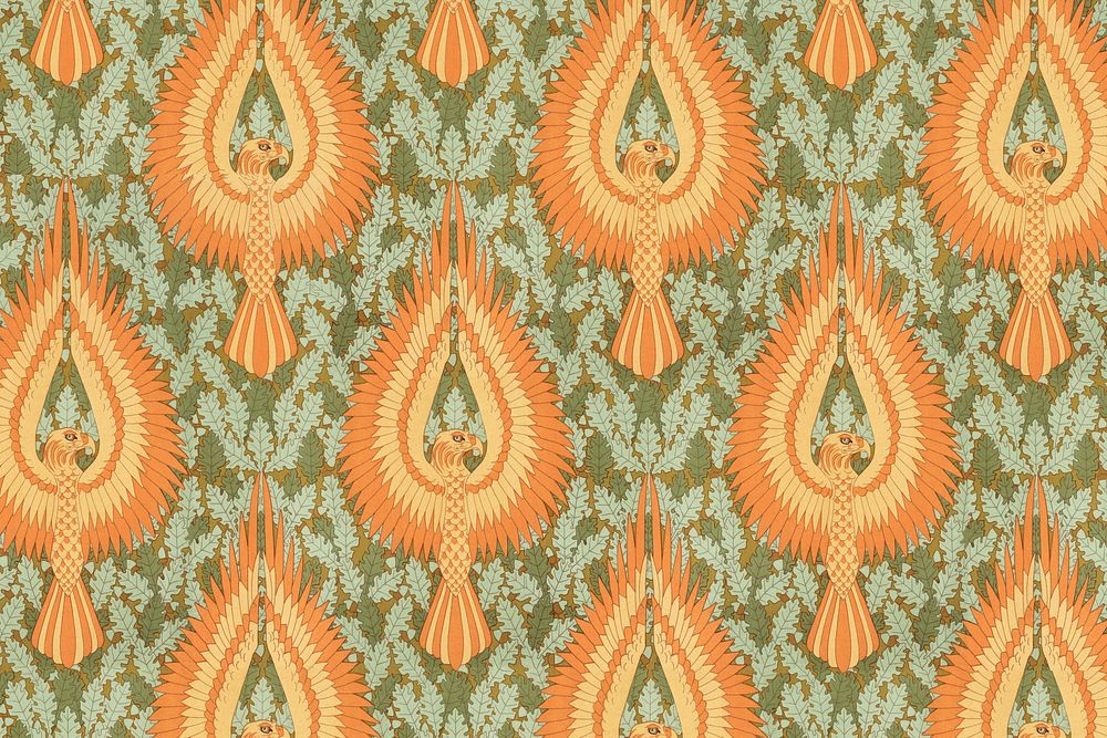Phoenix bird pattern background, famous Maurice Pillard Verneuil artwork remixed by rawpixel