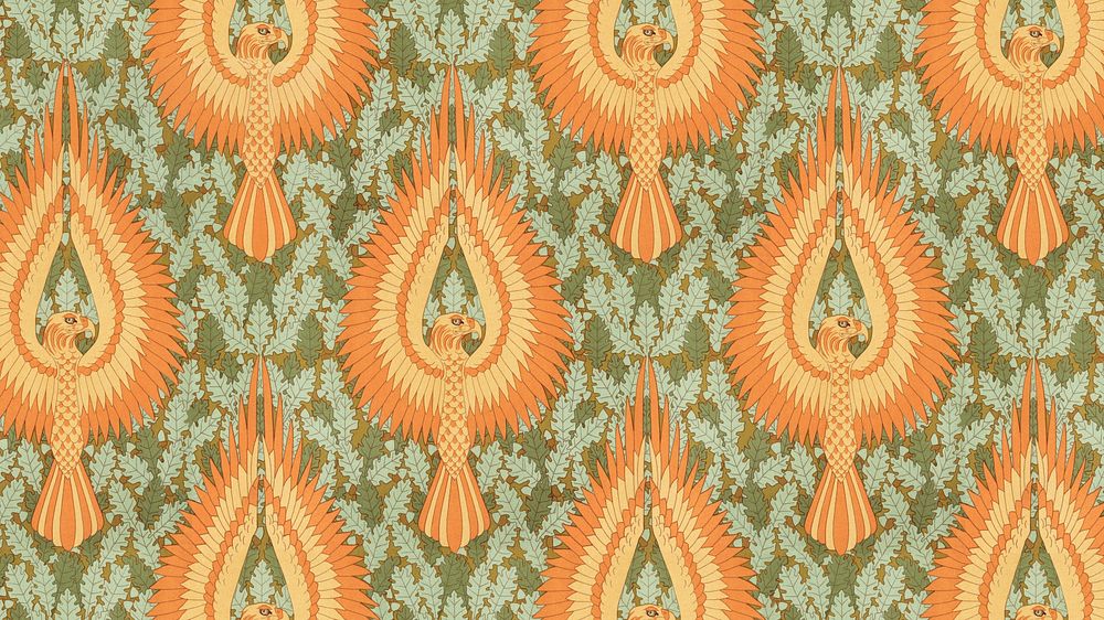 Phoenix bird pattern HD wallpaper, famous Maurice Pillard Verneuil artwork remixed by rawpixel