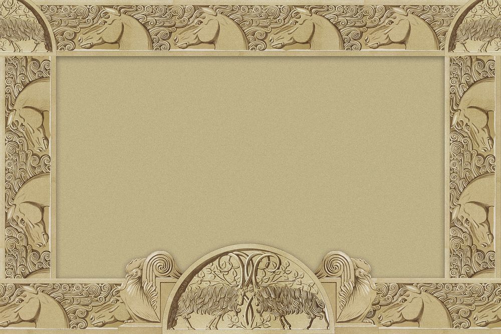 Horse frame background, carved wood design, Maurice Pillard Verneuil artword remixed by rawpixel