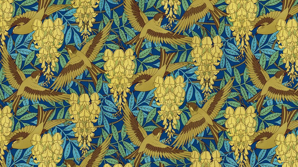 Vintage bird pattern HD wallpaper, art deco, Maurice Pillard Verneuil artwork remixed by rawpixel