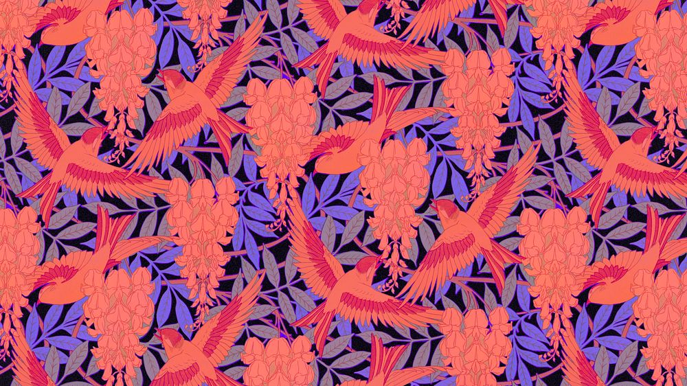 Exotic bird pattern desktop wallpaper, Maurice Pillard Verneuil artwork remixed by rawpixel