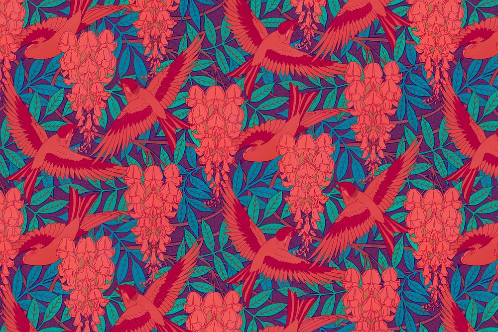 Colorful bird pattern background, vintage animal, Maurice Pillard Verneuil artwork remixed by rawpixel