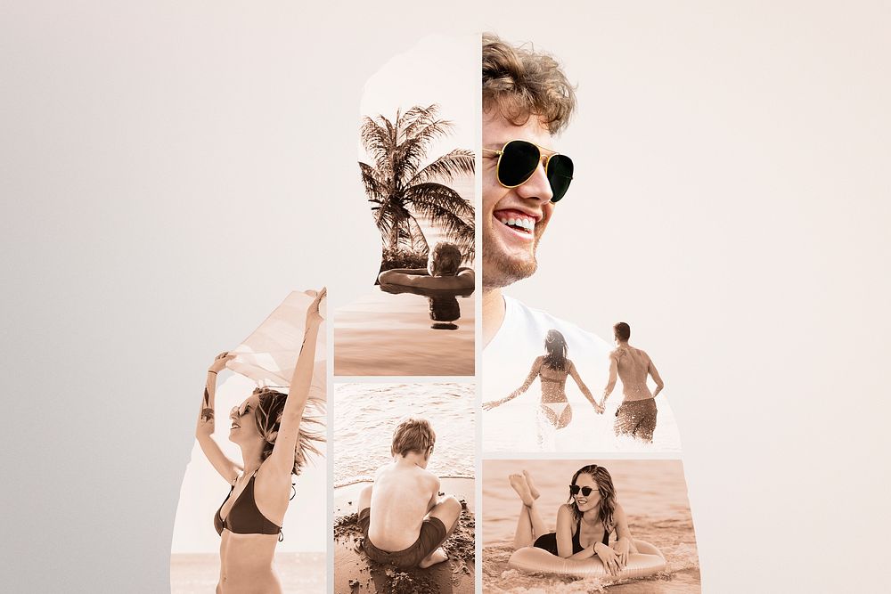 Summer travel collage element, family time psd