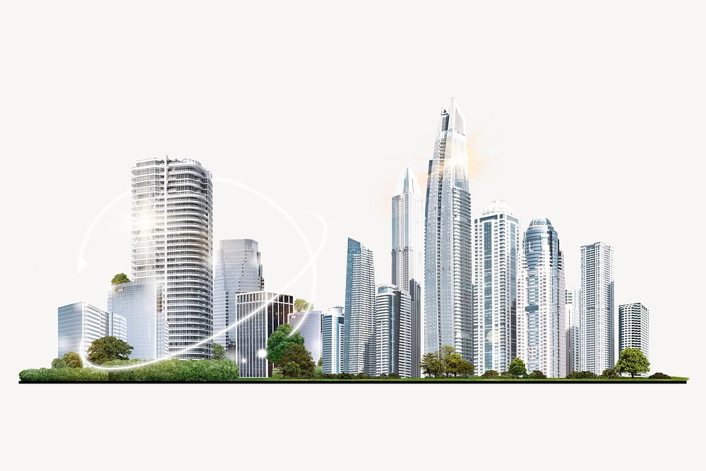 Futuristic cityscape collage element, technology psd