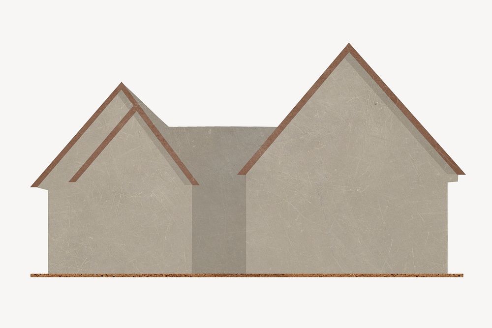 Beige house collage element, paper texture design psd